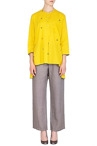 Grey Organic Cotton Pants by Urvashi Kaur
