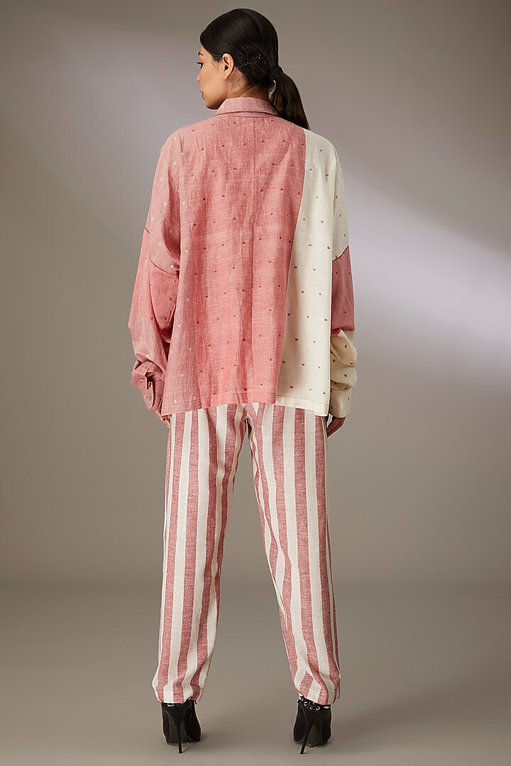 Red Handloom Dotted Jamdani Shirt by Urvashi Kaur at Pernia's Pop Up Shop