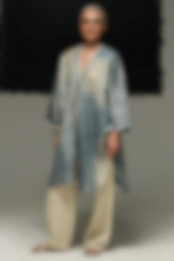 Denim Blue Handwoven Tussar Silk Tie-Dyed Tunic by Urvashi Kaur at Pernia's Pop Up Shop