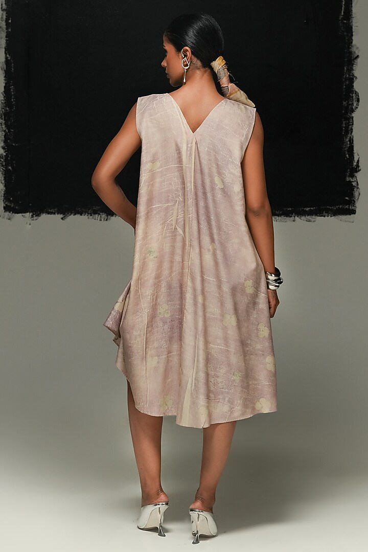 Dusty Pink Tussar & Eri Silk Printed Midi Vacation Dress by Urvashi Kaur at Pernia's Pop Up Shop