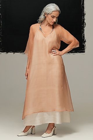 Rust Handwoven Sheer Organza Tunic by Urvashi Kaur