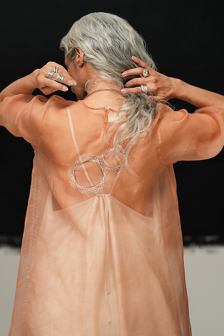 Rust Handwoven Sheer Organza Tunic by Urvashi Kaur at Pernia's Pop Up Shop