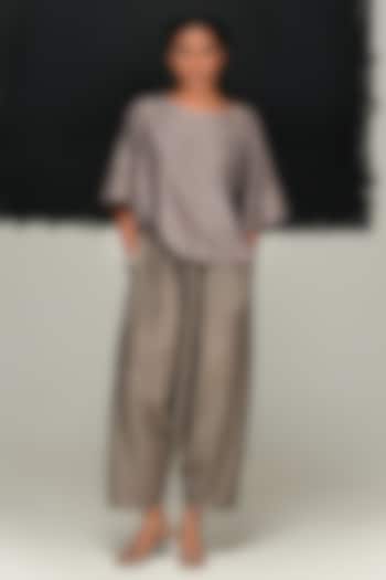 Steel Grey Handwoven Mulberry Silk Top by Urvashi Kaur at Pernia's Pop Up Shop