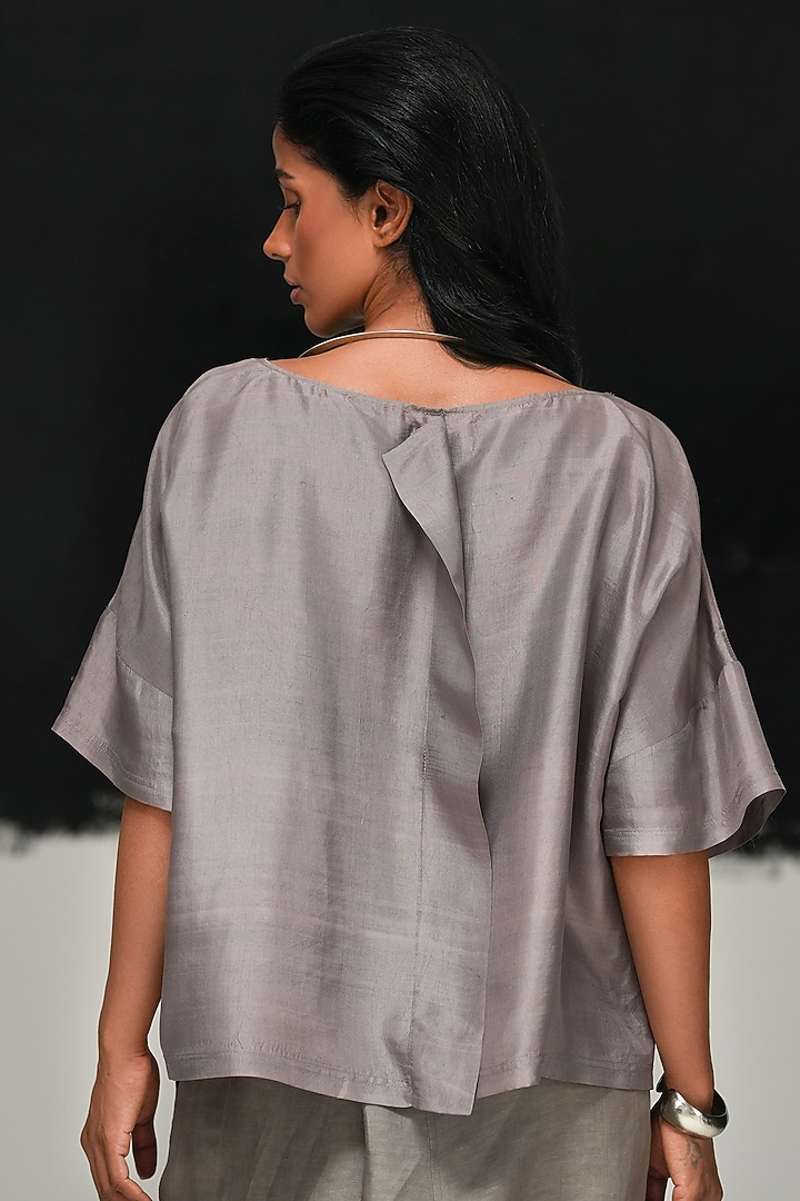 Steel Grey Handwoven Mulberry Silk Top by Urvashi Kaur at Pernia's Pop Up Shop