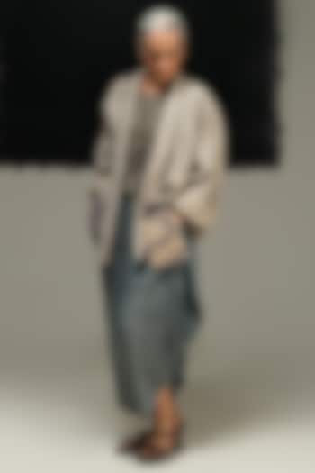 Warm Grey Handwoven Eri Silk Jacket by Urvashi Kaur at Pernia's Pop Up Shop