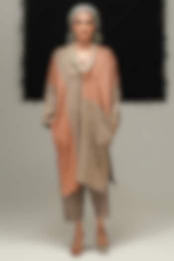 Warm Grey & Rust Linen Tunic by Urvashi Kaur at Pernia's Pop Up Shop