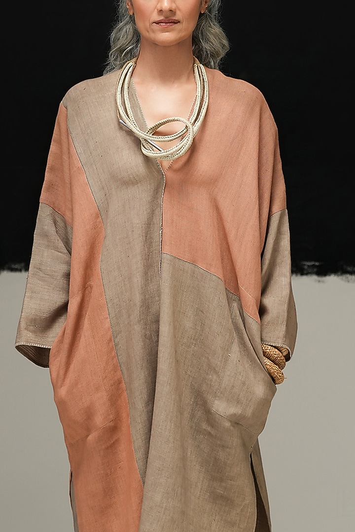 Warm Grey & Rust Linen Tunic by Urvashi Kaur at Pernia's Pop Up Shop