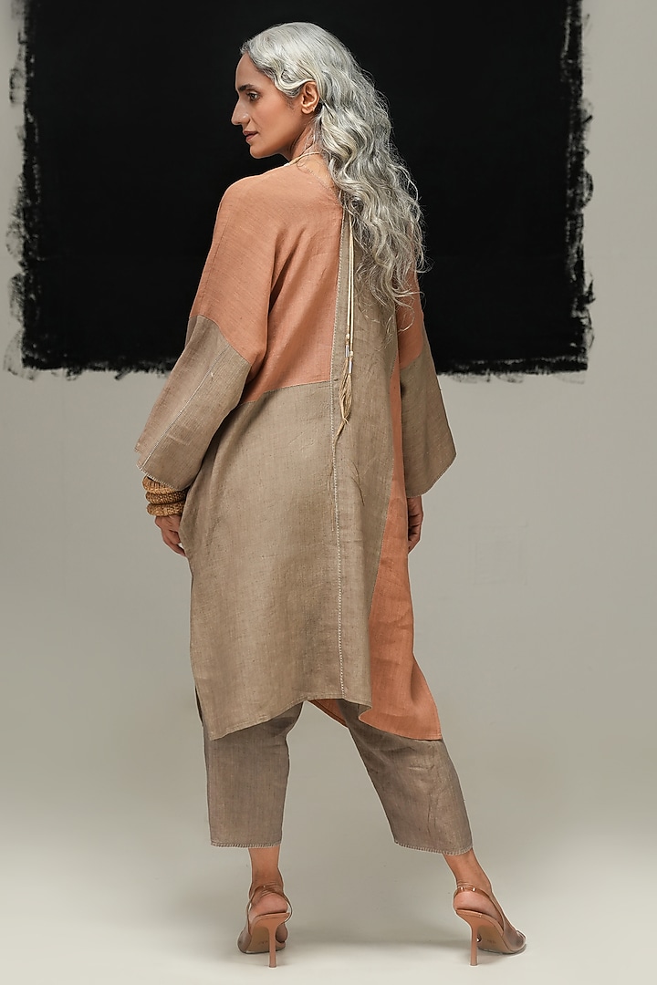 Beige & Rust Linen Pants by Urvashi Kaur at Pernia's Pop Up Shop