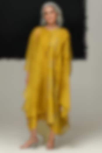 Avocado Green Handwoven Organza Overlay by Urvashi Kaur at Pernia's Pop Up Shop