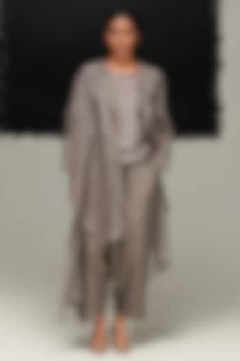 Steel Grey Handwoven Organza Overlay by Urvashi Kaur at Pernia's Pop Up Shop