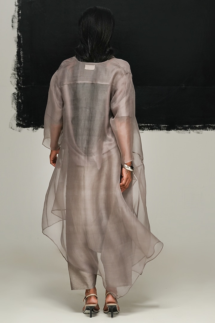 Steel Grey Handwoven Organza Overlay by Urvashi Kaur at Pernia's Pop Up Shop