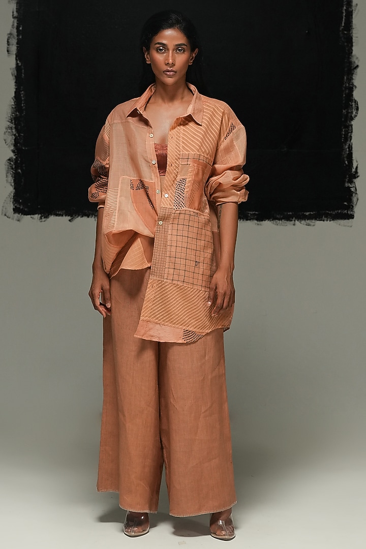 Rust Cotton Blend Shirt by Urvashi Kaur at Pernia's Pop Up Shop