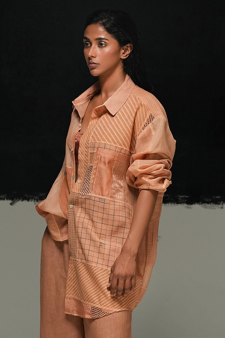 Rust Cotton Blend Shirt by Urvashi Kaur at Pernia's Pop Up Shop