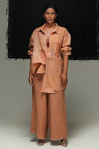 Rust Linen Pants by Urvashi Kaur