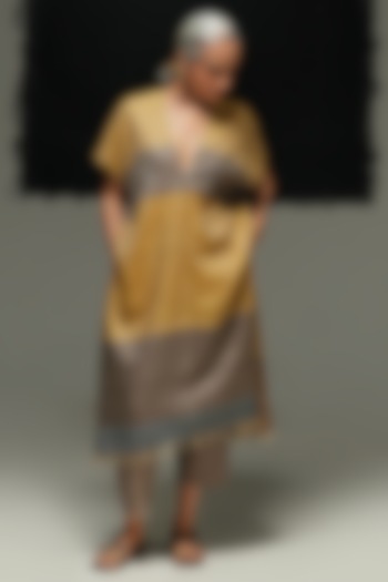 Multi-Colored Handwoven Striped Tussar Silk Tunic by Urvashi Kaur at Pernia's Pop Up Shop