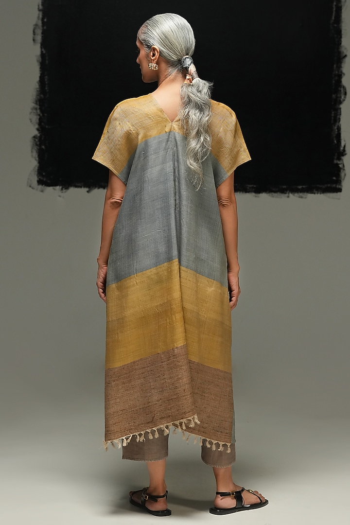 Multi-Colored Handwoven Striped Tussar Silk Tunic by Urvashi Kaur at Pernia's Pop Up Shop