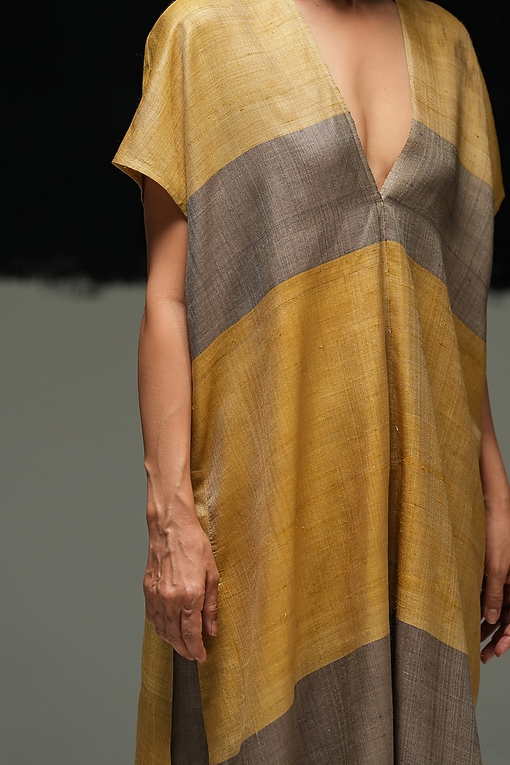 Multi-Colored Handwoven Striped Tussar Silk Tunic by Urvashi Kaur at Pernia's Pop Up Shop