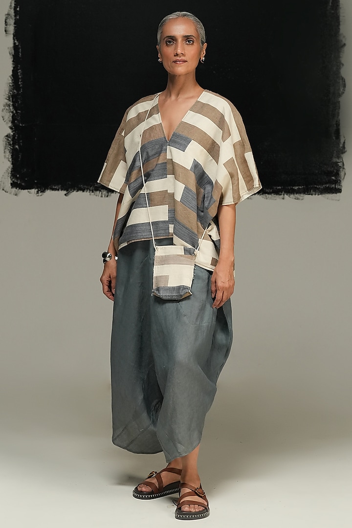 Multi-Colored Tussar Handwoven Silk Top by Urvashi Kaur at Pernia's Pop Up Shop