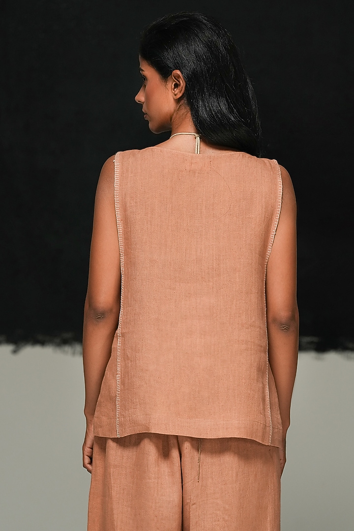 Rust Handwoven Linen Top by Urvashi Kaur at Pernia's Pop Up Shop