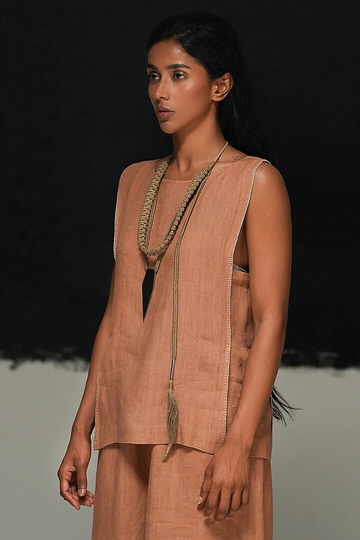 Rust Handwoven Linen Top by Urvashi Kaur at Pernia's Pop Up Shop