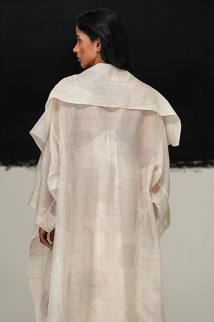 Pearl White Handwoven Organza Machine Embroidered Jacket by Urvashi Kaur at Pernia's Pop Up Shop