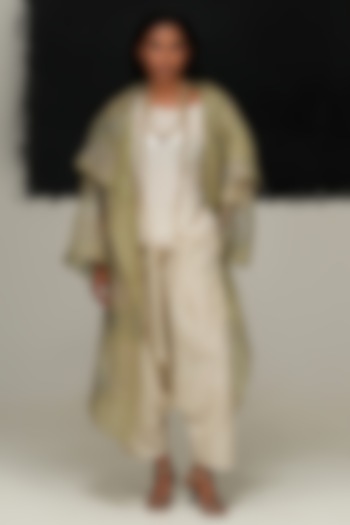 Sage Green Handwoven Organza Machine Embroidered Jacket by Urvashi Kaur at Pernia's Pop Up Shop