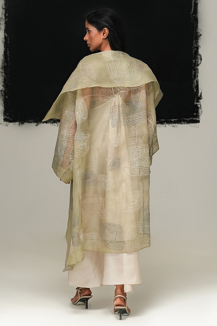 Sage Green Handwoven Organza Machine Embroidered Jacket by Urvashi Kaur at Pernia's Pop Up Shop
