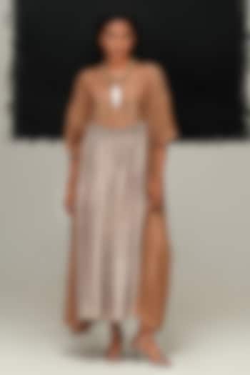 Warm Grey & Cinnamon Brown Mulberry Silk Vacation Dress by Urvashi Kaur at Pernia's Pop Up Shop