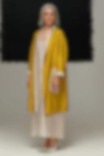 Avocado Green & Pearl White Mulberry Silk Embroidered Jacket by Urvashi Kaur at Pernia's Pop Up Shop