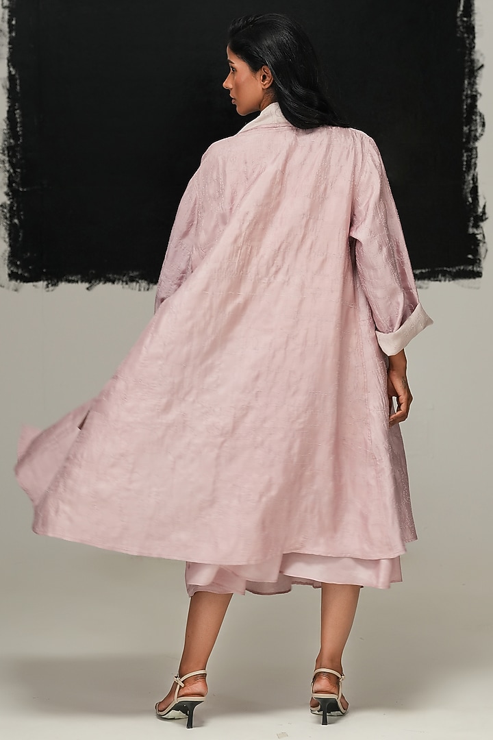 Dusty Pink & Pearl White Mulberry Silk Embroidered Jacket by Urvashi Kaur at Pernia's Pop Up Shop