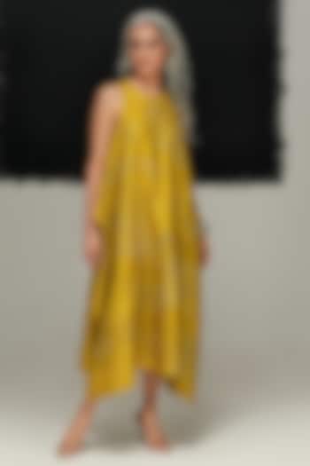 Avocado Green Mulberry Silk Machine Embroidered Midi Cocktail Dress by Urvashi Kaur at Pernia's Pop Up Shop