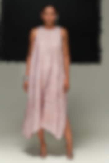 Dusty Pink Mulberry Silk Machine Embroidered Midi Cocktail Dress by Urvashi Kaur at Pernia's Pop Up Shop