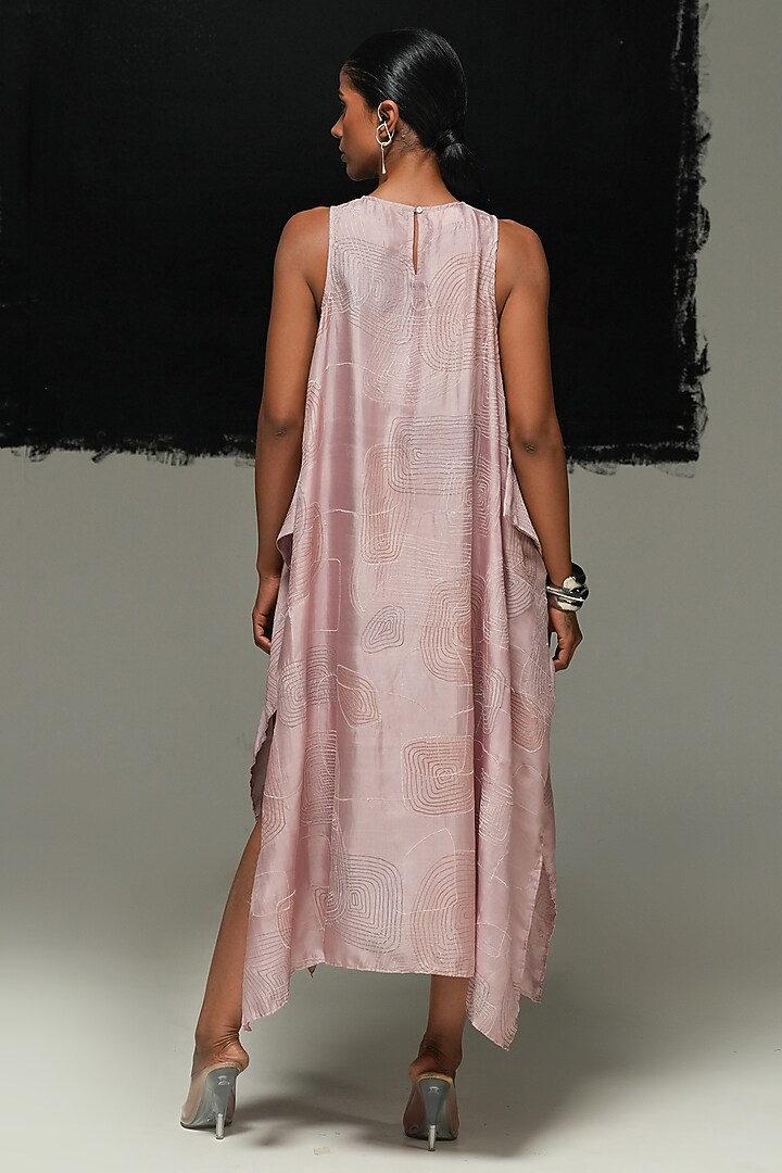 Dusty Pink Mulberry Silk Machine Embroidered Midi Cocktail Dress by Urvashi Kaur at Pernia's Pop Up Shop