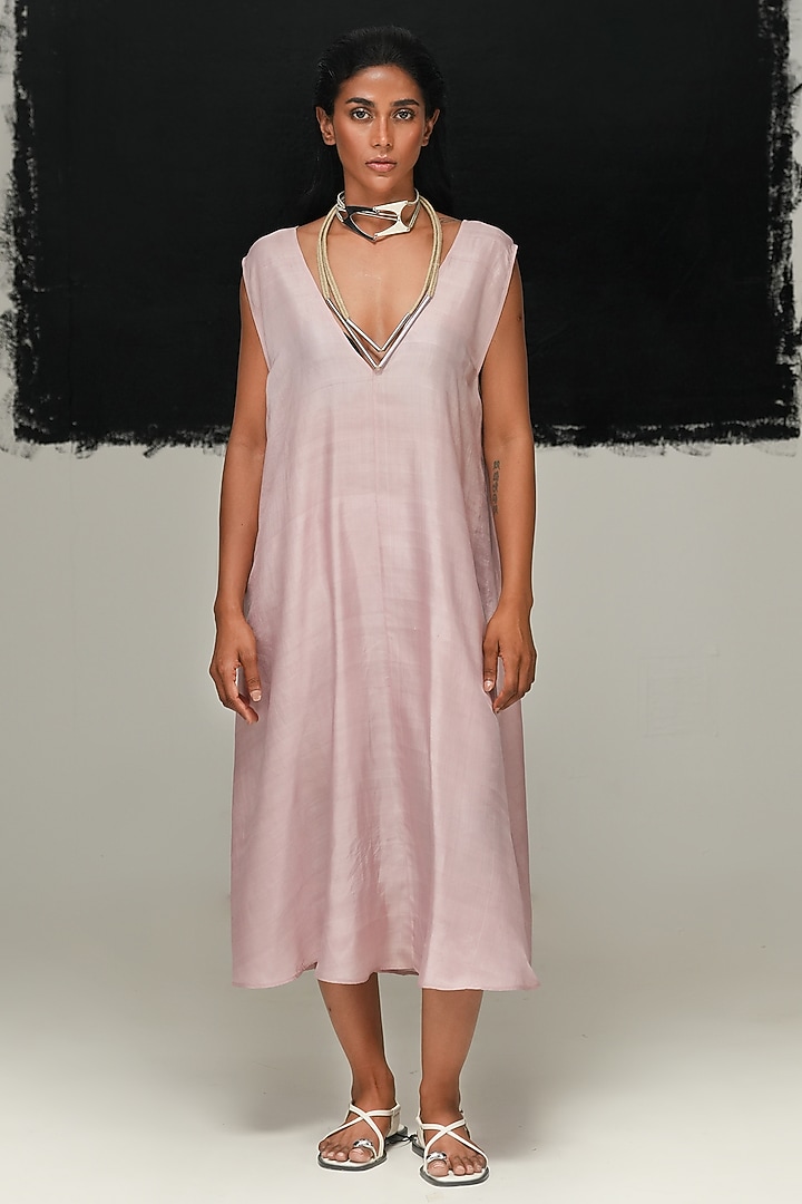 Dusty Pink Mulberry Silk Midi Summer Dress by Urvashi Kaur at Pernia's Pop Up Shop