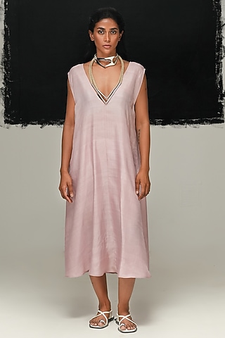 Dusty Pink Mulberry Silk Midi Dress by Urvashi Kaur