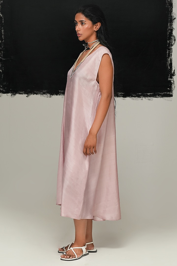 Dusty Pink Mulberry Silk Midi Summer Dress by Urvashi Kaur at Pernia's Pop Up Shop