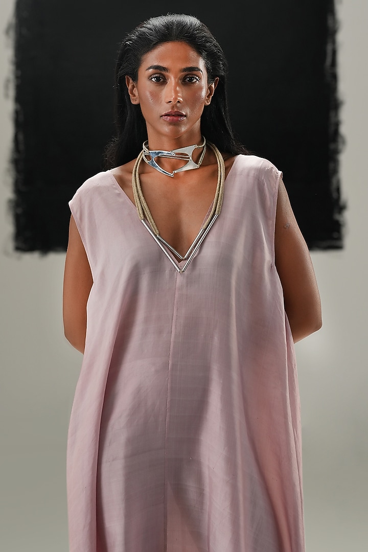 Dusty Pink Mulberry Silk Midi Summer Dress by Urvashi Kaur at Pernia's Pop Up Shop