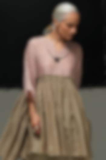 Warm Grey & Dusty Pink Handwoven Mulberry Silk Summer Dress by Urvashi Kaur at Pernia's Pop Up Shop