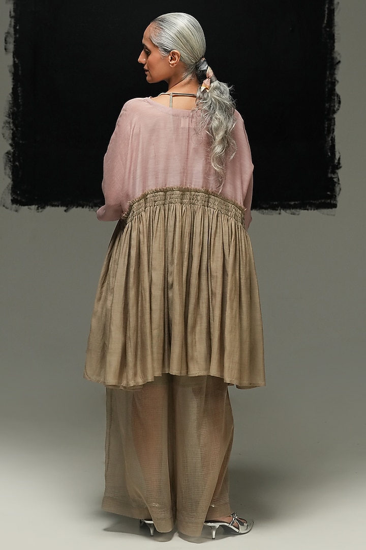 Warm Grey & Dusty Pink Handwoven Mulberry Silk Summer Dress by Urvashi Kaur at Pernia's Pop Up Shop
