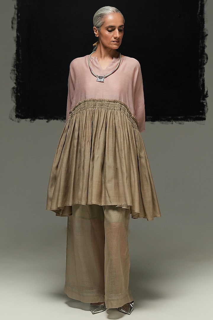 Warm Grey Kota Cotton Pants by Urvashi Kaur at Pernia's Pop Up Shop