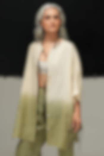 Pearl White & Sage Green Linen Handwoven Top by Urvashi Kaur at Pernia's Pop Up Shop