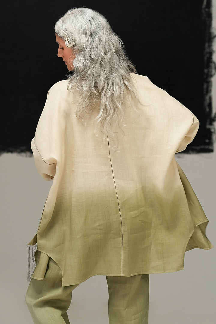 Pearl White & Sage Green Linen Handwoven Top by Urvashi Kaur at Pernia's Pop Up Shop