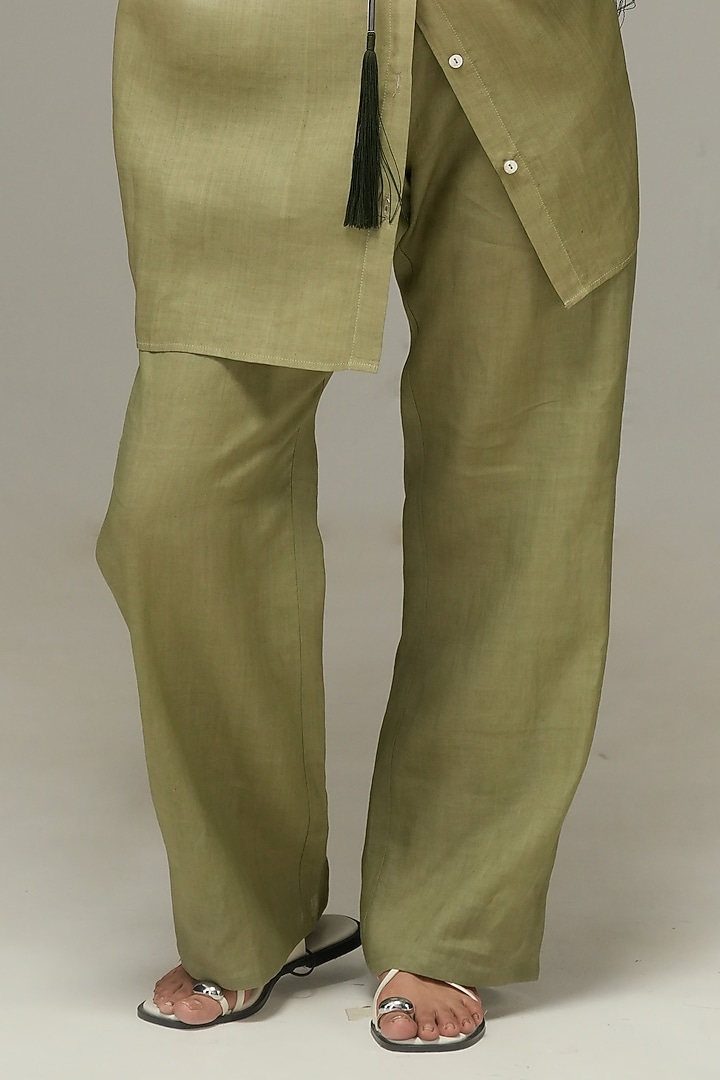 Sage Green Ramie Linen Pants by Urvashi Kaur at Pernia's Pop Up Shop
