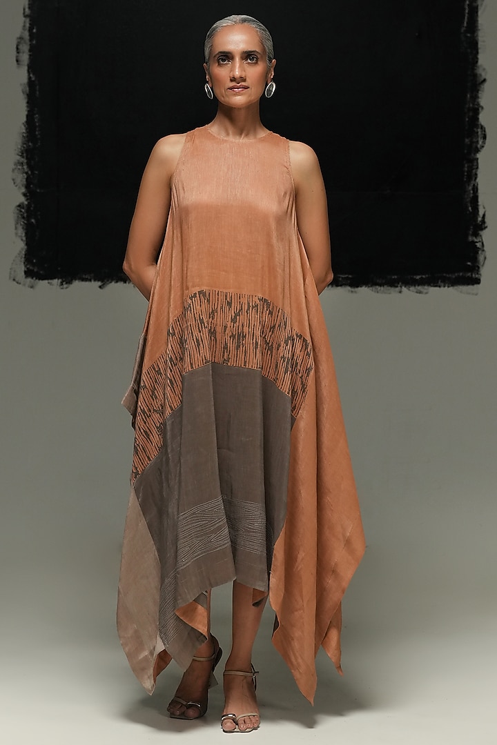 Multi-Colored Handwoven Linen Block Printed Vacation Dress by Urvashi Kaur at Pernia's Pop Up Shop