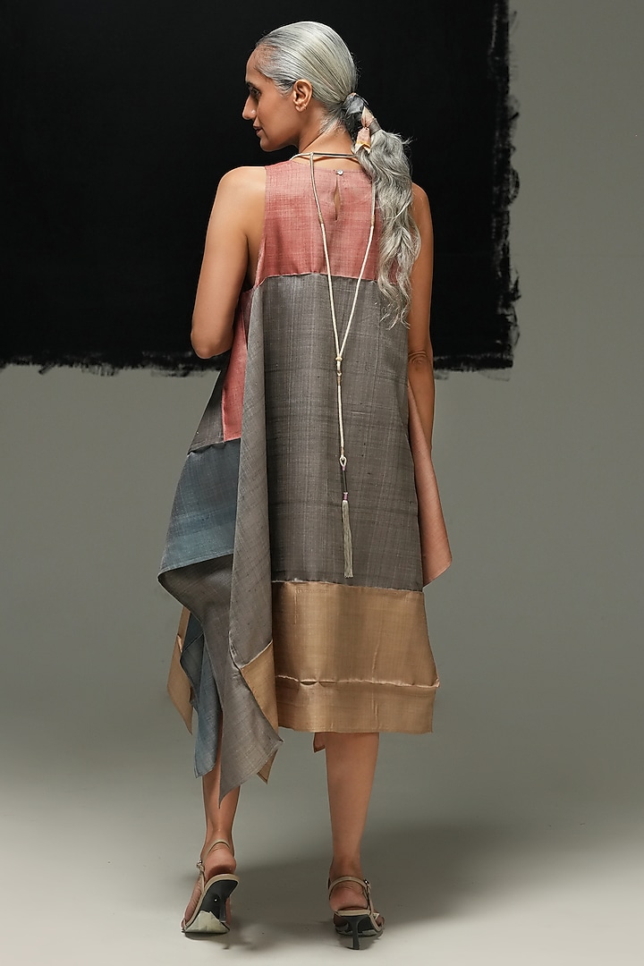 Multi-Colored Handwoven Linen Block Printed Midi Vacation Dress by Urvashi Kaur at Pernia's Pop Up Shop