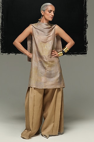 Steel Grey Ramie Linen Pants by Urvashi Kaur