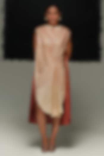 Old Rose Ombre Handwoven Tussar Silk Vacation Dress by Urvashi Kaur at Pernia's Pop Up Shop