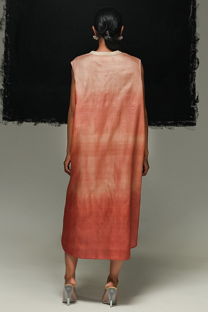 Old Rose Ombre Handwoven Tussar Silk Vacation Dress by Urvashi Kaur at Pernia's Pop Up Shop
