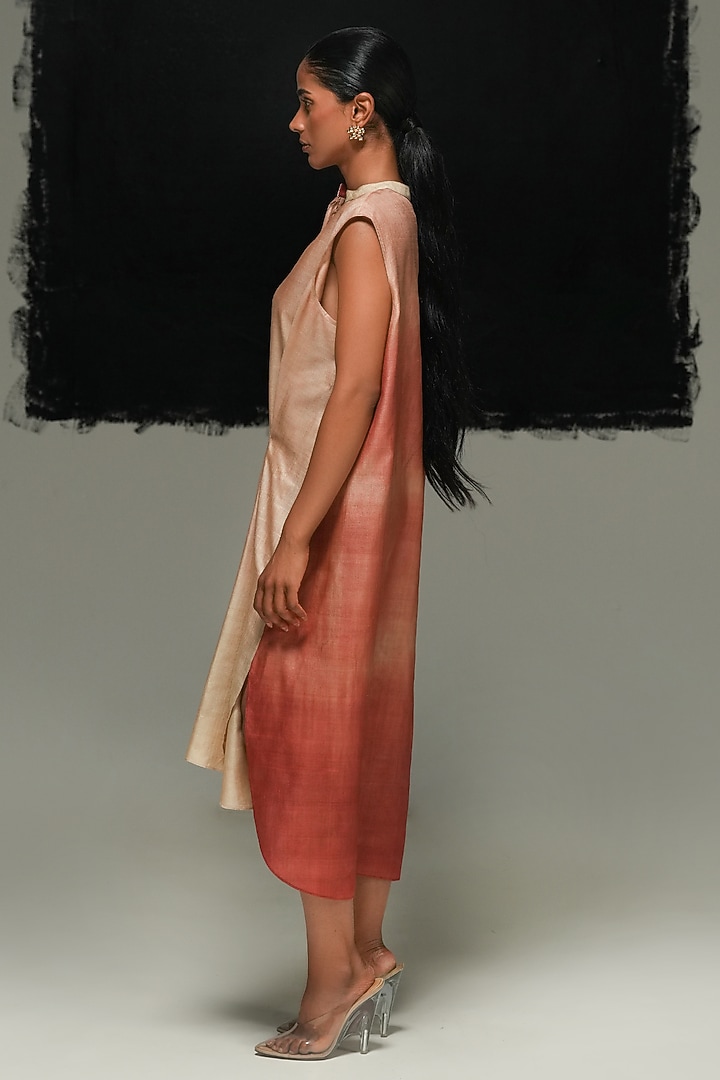 Old Rose Ombre Handwoven Tussar Silk Vacation Dress by Urvashi Kaur at Pernia's Pop Up Shop