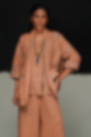 Rust Handwoven Linen Machine Embroidered Jacket by Urvashi Kaur at Pernia's Pop Up Shop